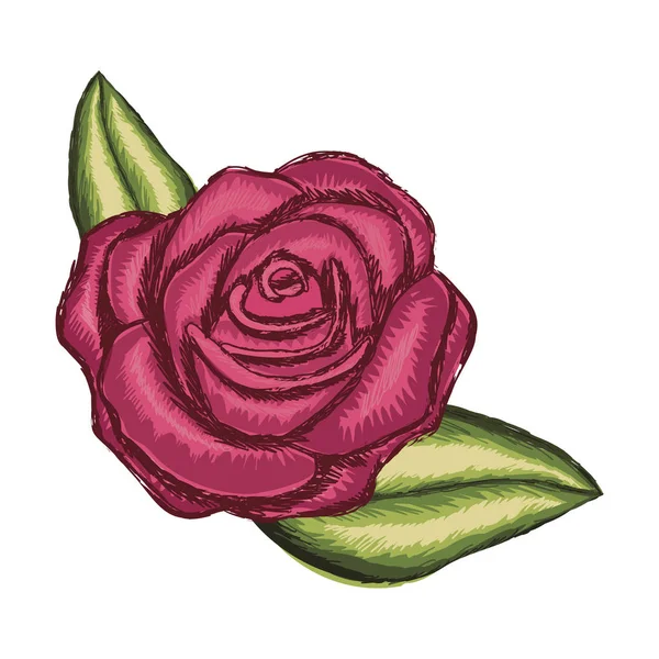 Rosa floreada realista colorido y hojas — Vector de stock