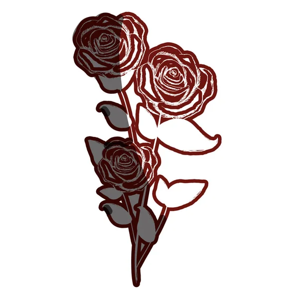 Rode contour met plant rozen met bladeren en Steel — Stockvector