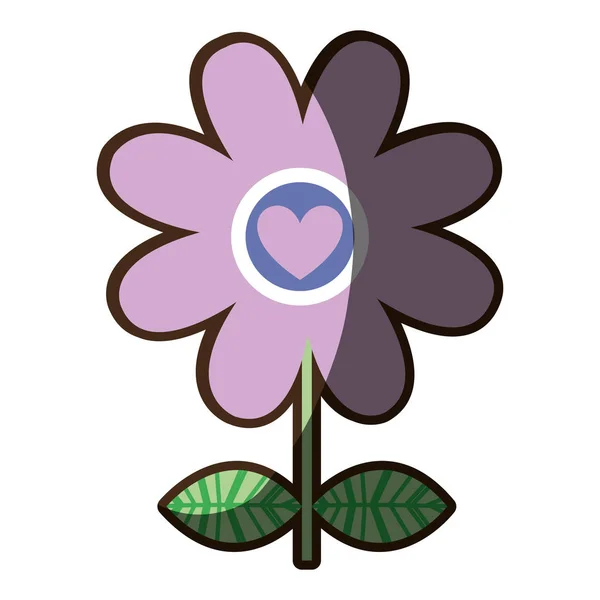 Colore lilla silhouette ombreggiatura di fiore margherita con cuore all'interno — Vettoriale Stock