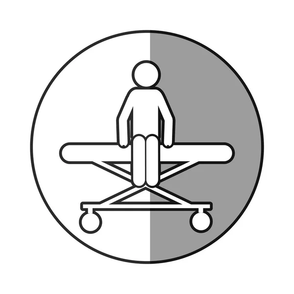 Sombreado de marco circular con paciente de pictograma en camilla clínica — Vector de stock