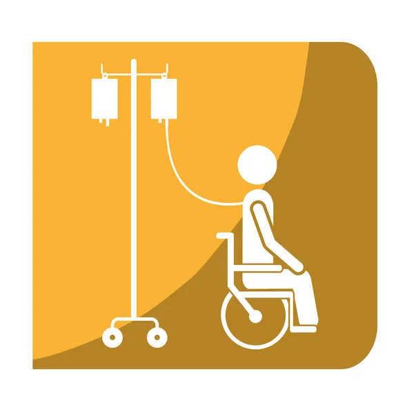 Colore cornice quadrata con pittogramma persona ricoverata in sedia a rotelle — Vettoriale Stock