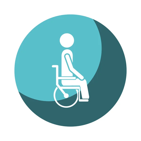 Color circular frame shading with person sitting in abstract wheelchair flat icon — Stock Vector