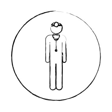 bulanık dairesel çerçeve siluet piktogram erkek cerrah stetoskop ile