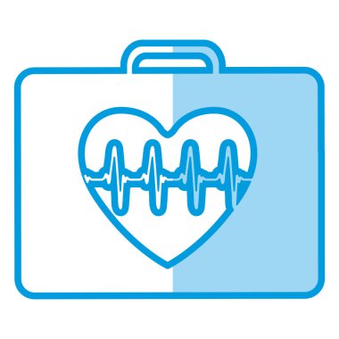 mavi siluet ilk yardım kiti kalbinde önemli işareti sembol hattı ile gölgelendirme