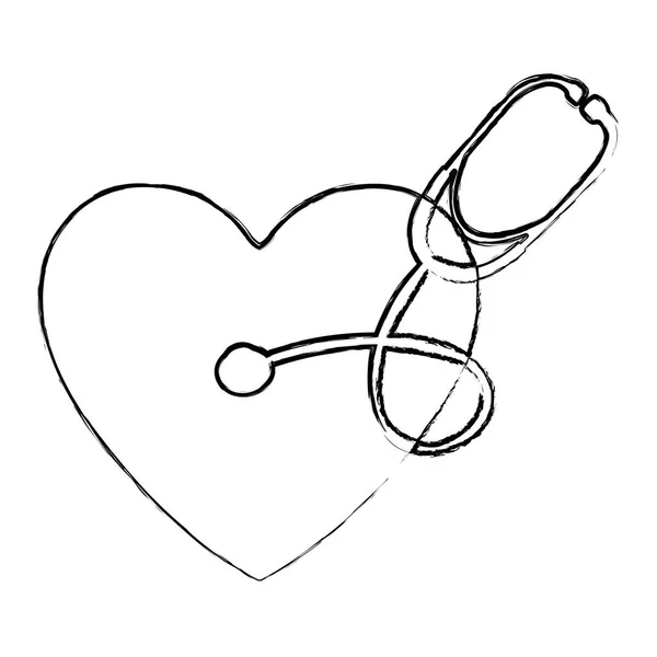 Silueta borrosa de corazón con estetoscopio médico con auriculares — Vector de stock