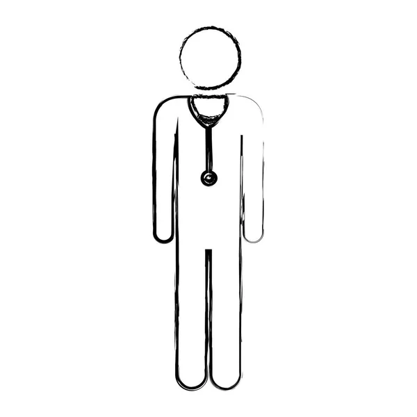 Verschwommene Silhouette Piktogramm männlicher Arzt mit Stethoskop — Stockvektor