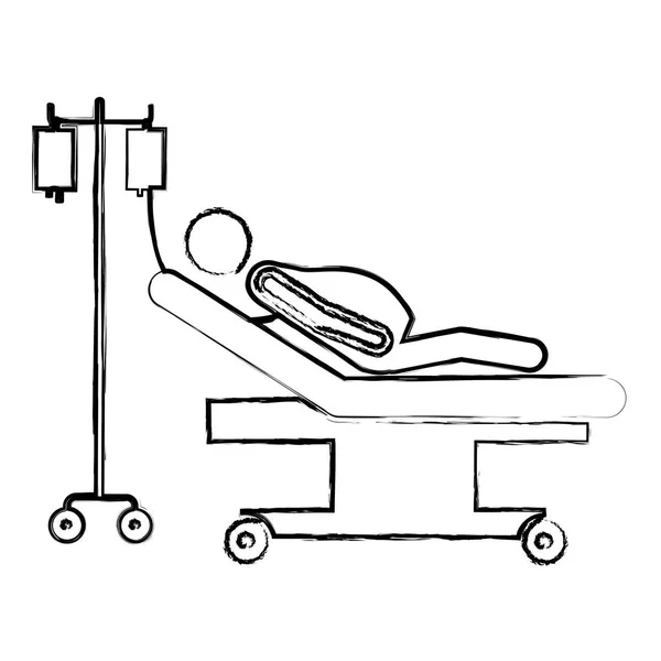 Silueta borrosa pictograma mujer embarazada en camilla clínica — Vector de stock