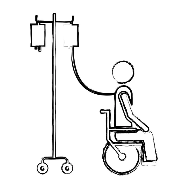 Unscharfe Silhouette Piktogramm Person im Rollstuhl ins Krankenhaus eingeliefert — Stockvektor