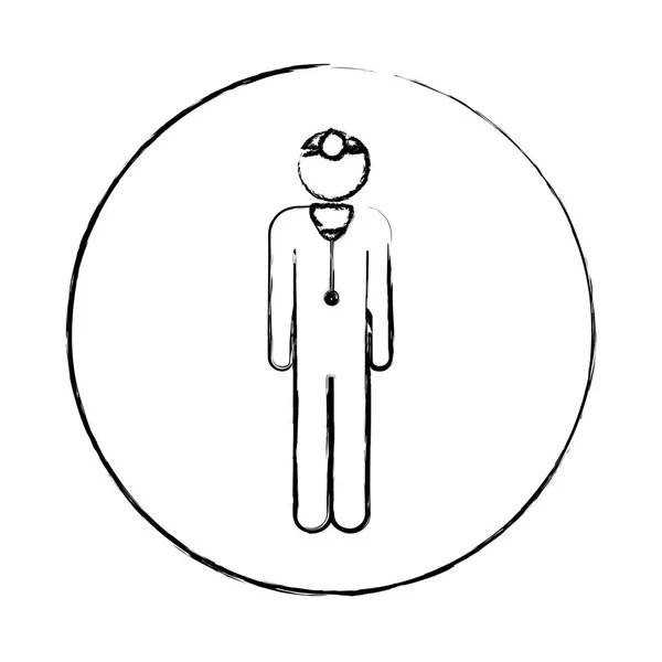 Rozmazané kruhový rám silueta piktogram mužské chirurg s stetoskop — Stockový vektor