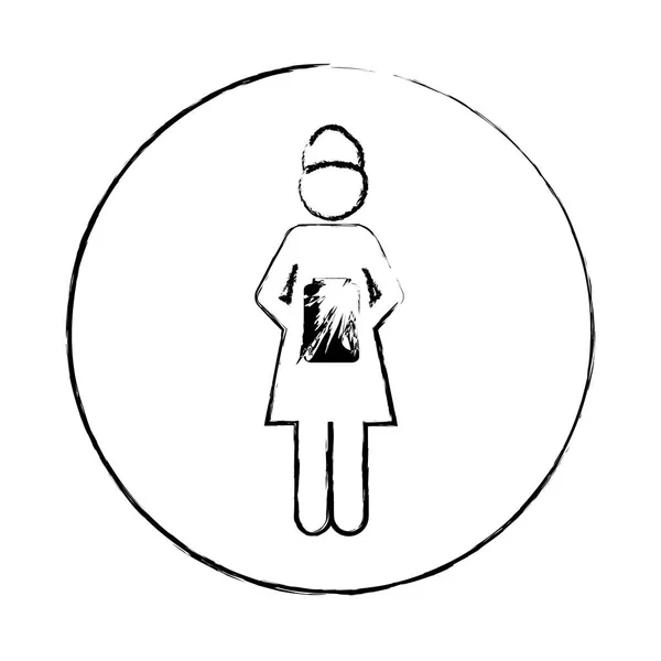 Pictogramme flou de silhouette de cadre circulaire de femme infirmière icône — Image vectorielle