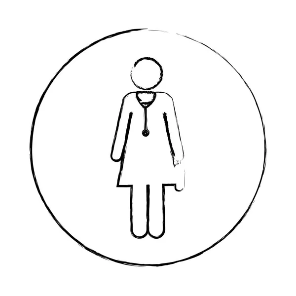 Blurred circular frame silhouette pictogram female doctor with stethoscope — Stock Vector