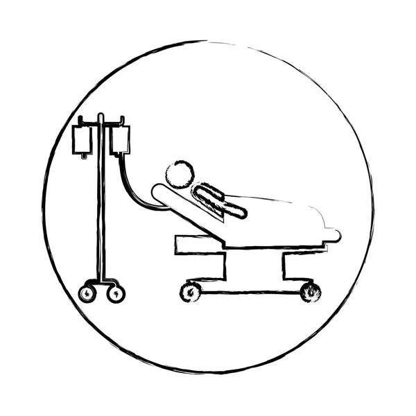 Cuadro circular borroso silueta pictograma persona hospitalizada en la cama clínica — Vector de stock