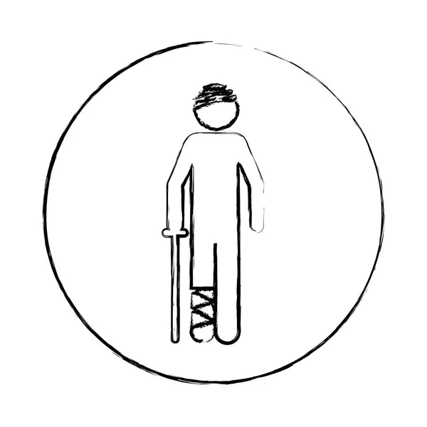 กรอบวงกลมเบลอ สีลูเอทรูปภาพไอคอนผู้ป่วยผูกพันแบน — ภาพเวกเตอร์สต็อก