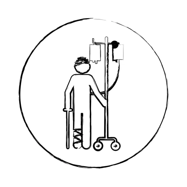 Размытый круглый силуэт рамы пиктограммы повязки пациента госпитализирован — стоковый вектор