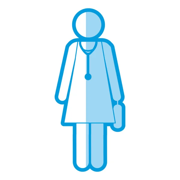Blue shading silhouette pictogram female doctor with stethoscope — Stock Vector