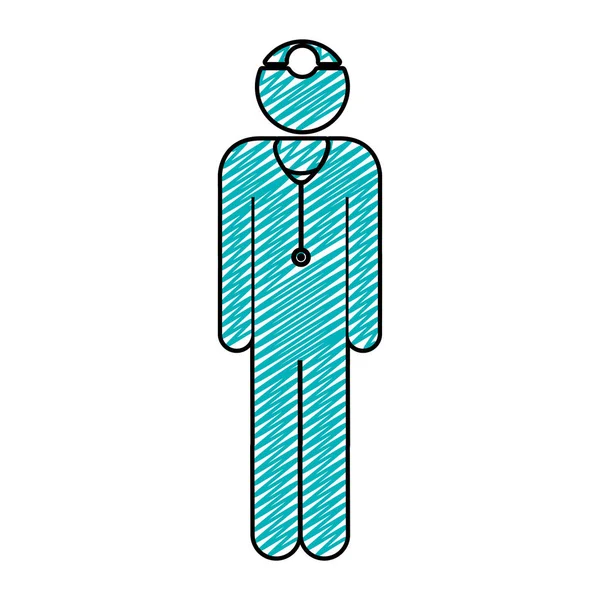 彩色铅笔绘图的象形图男性外科医生用听诊器 — 图库矢量图片