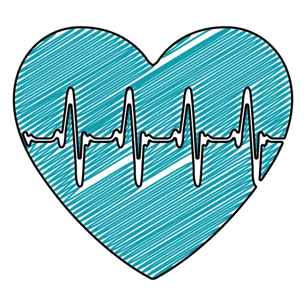 Kleur potlood tekening van heartbeat pictogram — Stockvector