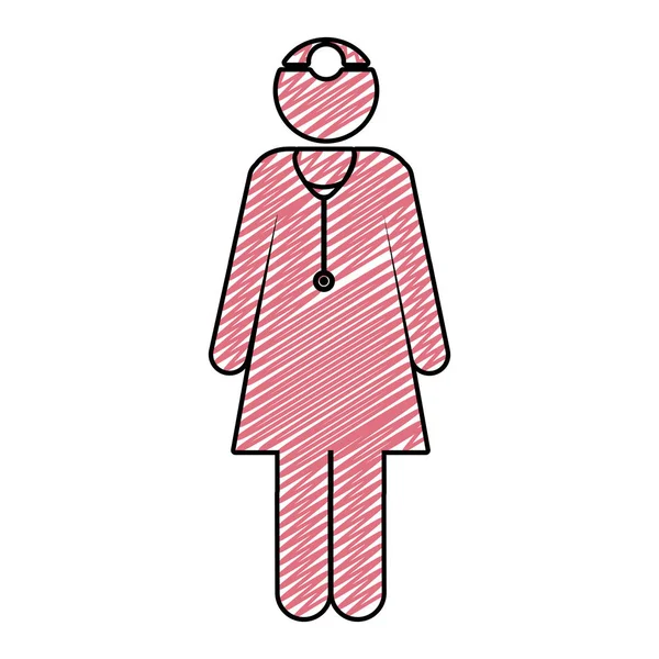 สีดินสอภาพวาดของหมอหญิงที่มีเครื่องแบบ — ภาพเวกเตอร์สต็อก