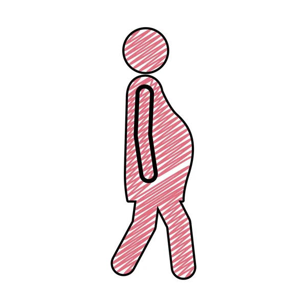Dibujo a lápiz de color de mujer pictograma embarazada caminando — Archivo Imágenes Vectoriales