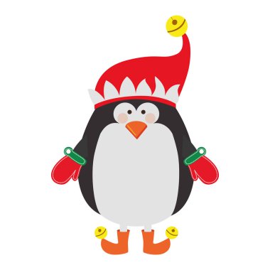 çizme ve eldiven ve Noel şapka olan penguen silüeti