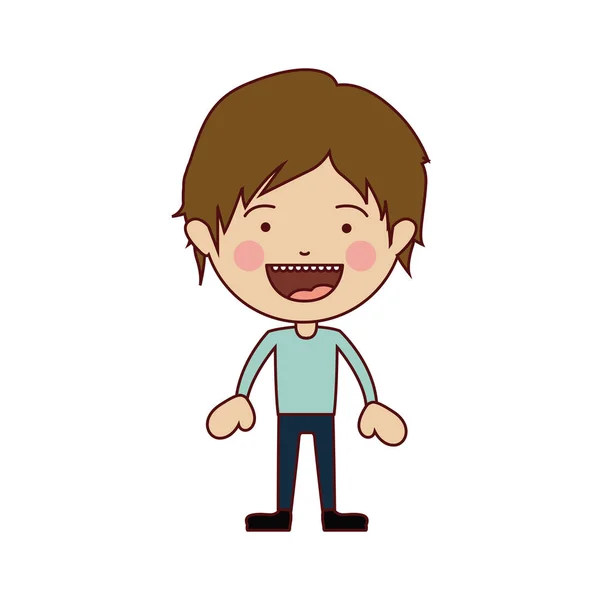 Silhouette de couleur de garçon souriant debout avec des cheveux courts et des vêtements informels — Image vectorielle