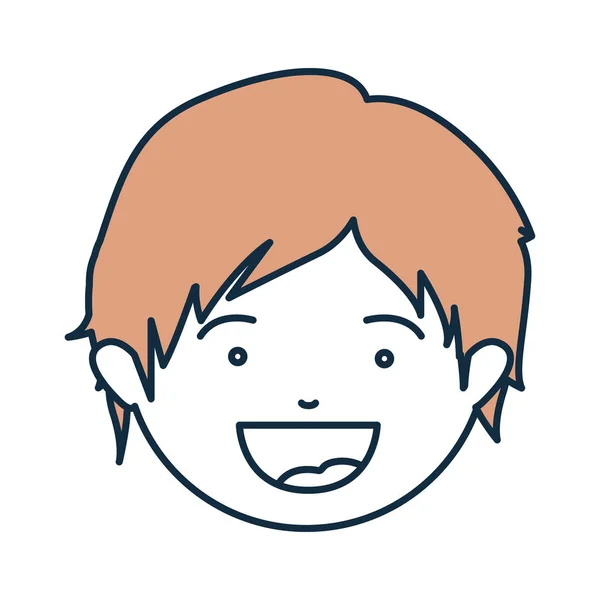 Modrá barva obrysu usmívající se obličej chlapce s béžové krátké vlasy — Stockový vektor