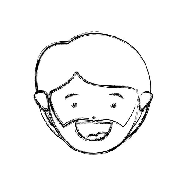 Monocromo mano dibujo contorno de la cara sonriente del hombre con barba y bigote — Vector de stock