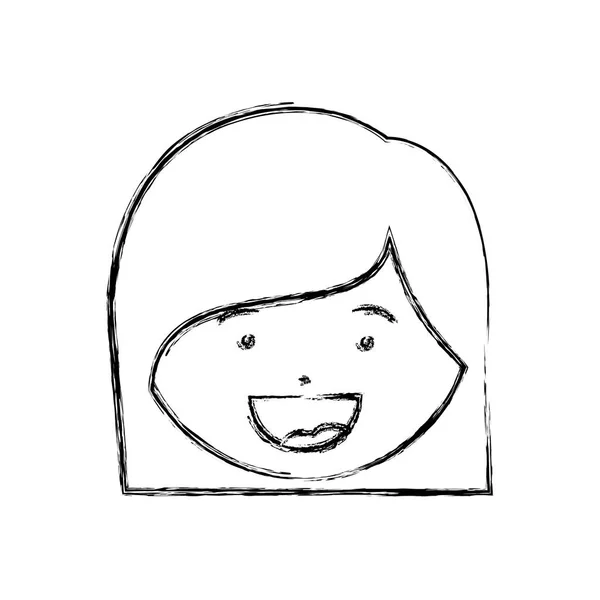Монохромный ручной рисунок контура улыбающейся девушки с длинными волосами — стоковый вектор