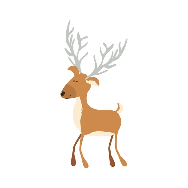 Warna karikatur siluet dari rusa lucu dengan tanduk abu-abu - Stok Vektor
