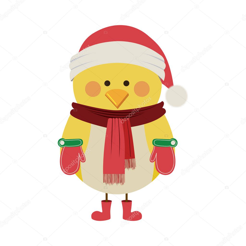 light colours silhouette of chicken with boots scarf and gloves and christmas hat