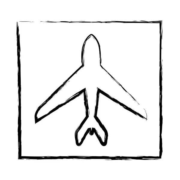 Silueta borrosa monocromo de marco con icono de avión — Vector de stock