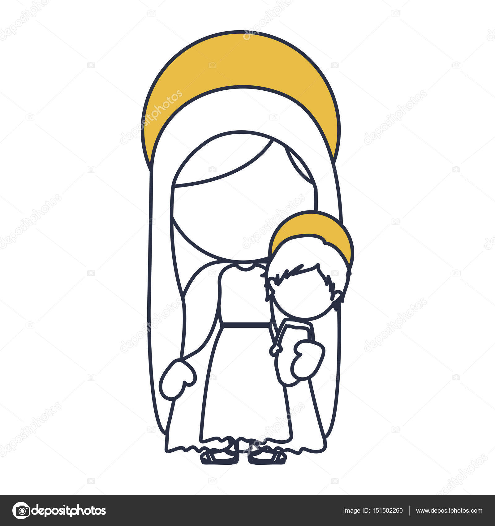 Blu colore contorno dell immagine senza volto della Santa Vergine Maria con Ges¹ bambino con