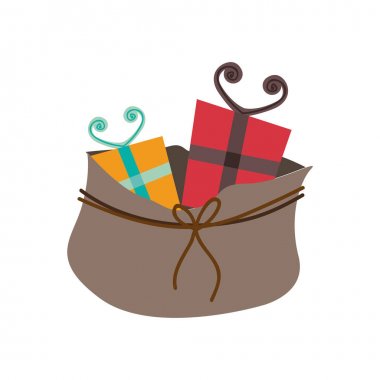 Renkli Noel hediyeleri çantayla silüeti