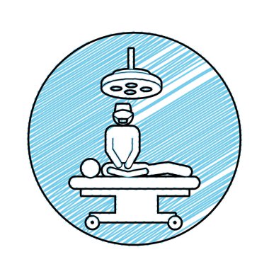 piktogram hasta ile dairesel çerçeve cerrahi simgesinde düz renk karakalem