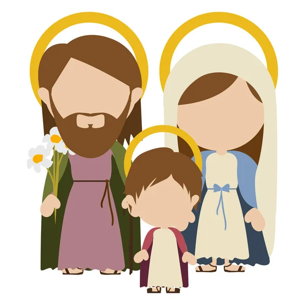 Fondo blanco con silueta colorida de la imagen sin rostro de la familia sagrada con el bebé Jesús — Vector de stock