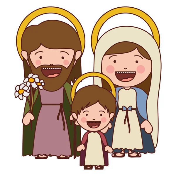 Silhouette colorée de souriante image de famille sacrée avec bébé Jésus — Image vectorielle