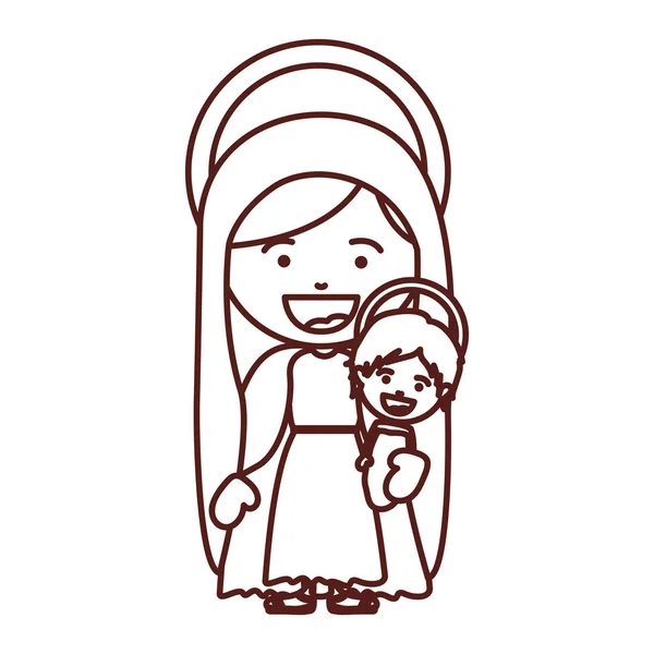 Silhouette marron de sainte Vierge Marie avec bébé Jésus — Image vectorielle
