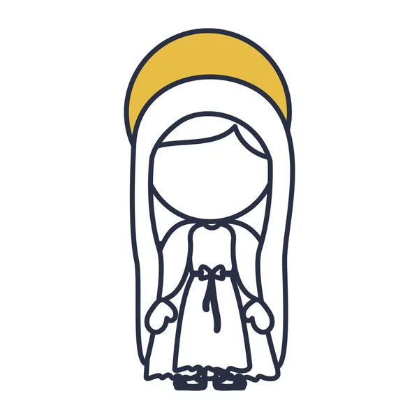 Blå färg ansiktslösa konturer av saint Jungfru Maria med gula aura — Stock vektor