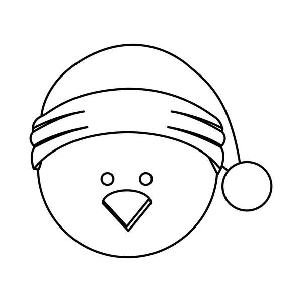 Contorno monocromo de la cabeza de pollo con sombrero de Navidad — Archivo Imágenes Vectoriales
