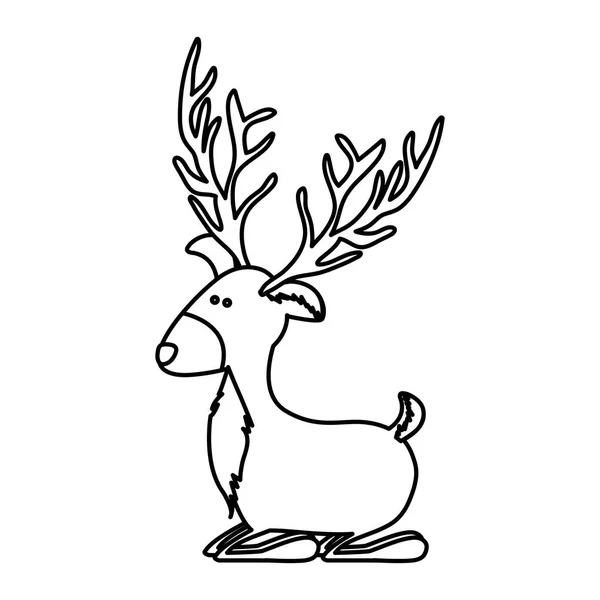 Contour monochrome de renne drôle paresseux — Image vectorielle