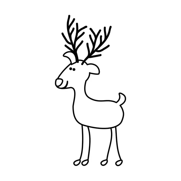 Caricature monochrome contour de drôle de support de renne — Image vectorielle