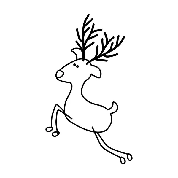 Caricatura de contorno monocromático de renas voadoras engraçadas — Vetor de Stock