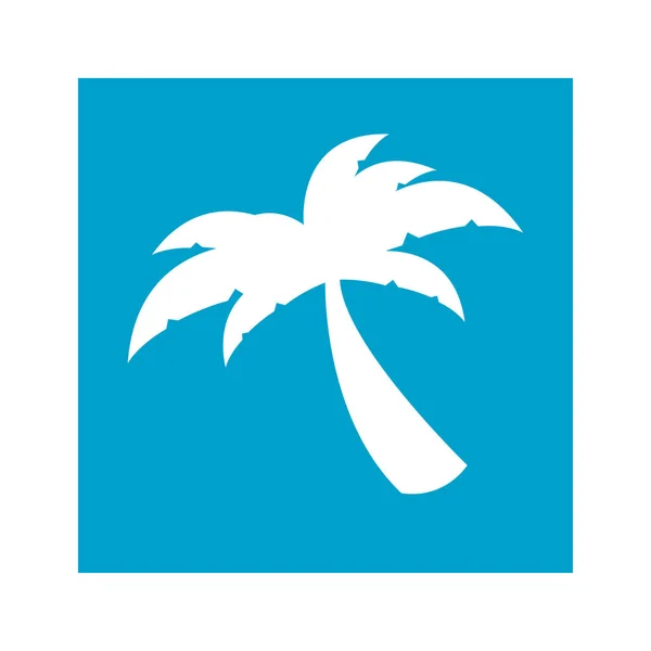 Moldura quadrada azul com ícone de palmeira — Vetor de Stock