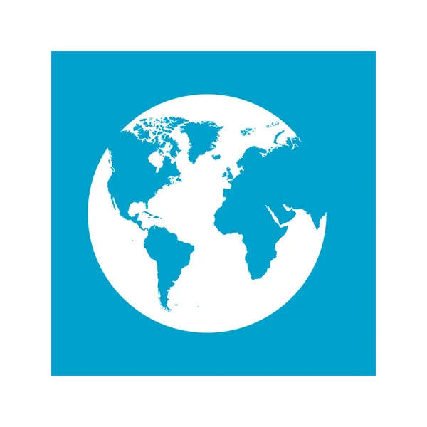 Marco cuadrado azul con el icono del mundo mapa — Vector de stock