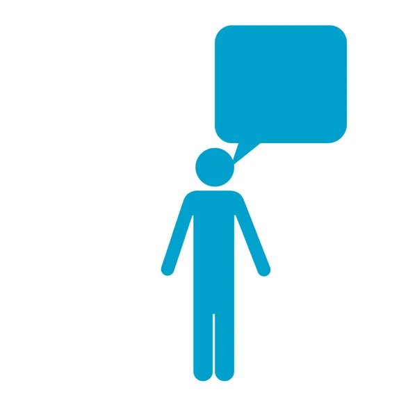 Blauwe silhouet van pictogram man met bubble toespraak — Stockvector