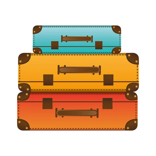 Silueta realista con juego de maletas engastadas en varios colores — Vector de stock