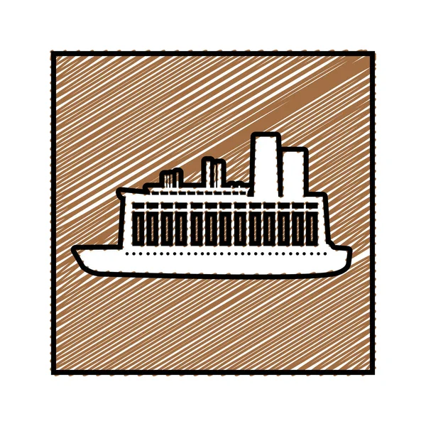 貨物船と色鉛筆ドローイング正方形フレーム — ストックベクタ