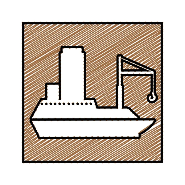 Färg blyertsteckning fyrkantig ram med tankfartyget lastfartyg med kran — Stock vektor