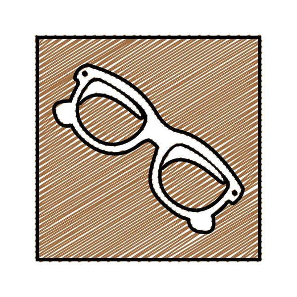 Dibujo a lápiz de color marco cuadrado con icono de gafas de sol — Vector de stock