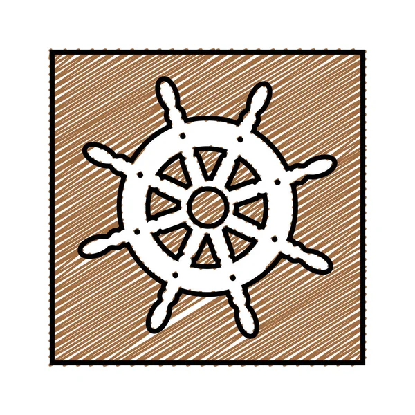 Dibujo a lápiz de color marco cuadrado con timón de barco — Archivo Imágenes Vectoriales
